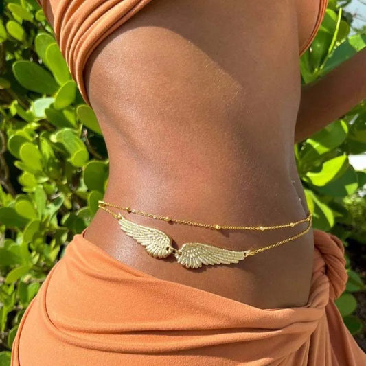 Sexy Metal Wings Waist Chains for Women New Trendy Gold Color Double Layer Beaded Body Waist Chain Beach Party Jewelry Gifts